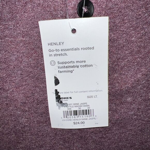 APT. 9 Henley Knit Long Sleeve Flex Stretch Cotton Shirt Mens Large Tall Wine - Picture 5 of 8